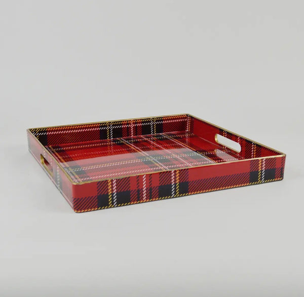 Red Plaid Square Tray