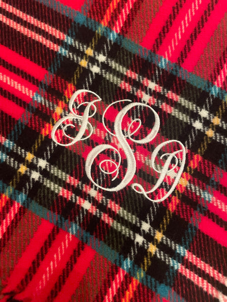 Red Tartan Throw with Monogram