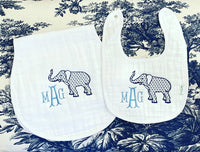 Elephant Monogram Bib & Burp Cloth Set